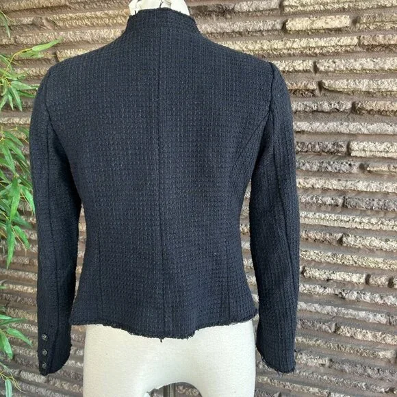 Willow Clay Navy Blue Tweed Military Style Raw Edge Business Blazer Size Small